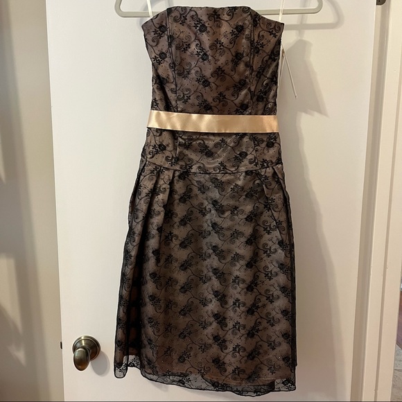 Jessica McClintock Strapless Dress - Black and Champagne - Size 6 - Picture 1 of 9